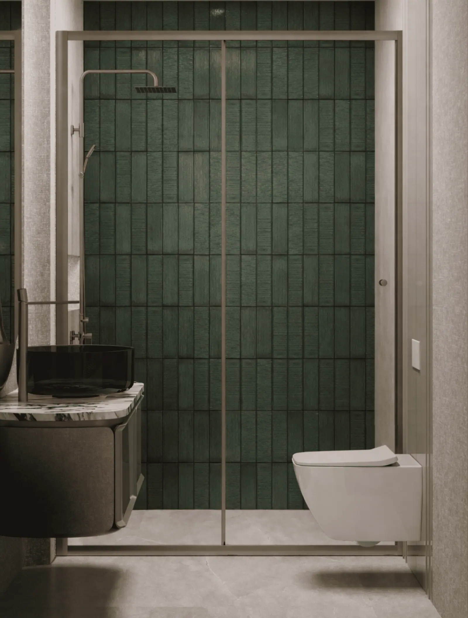 Yeşil seramik kaplı banyo lavabo duvarı — Florya Anahtar Teslim İnşaat, Florya, İstanbul