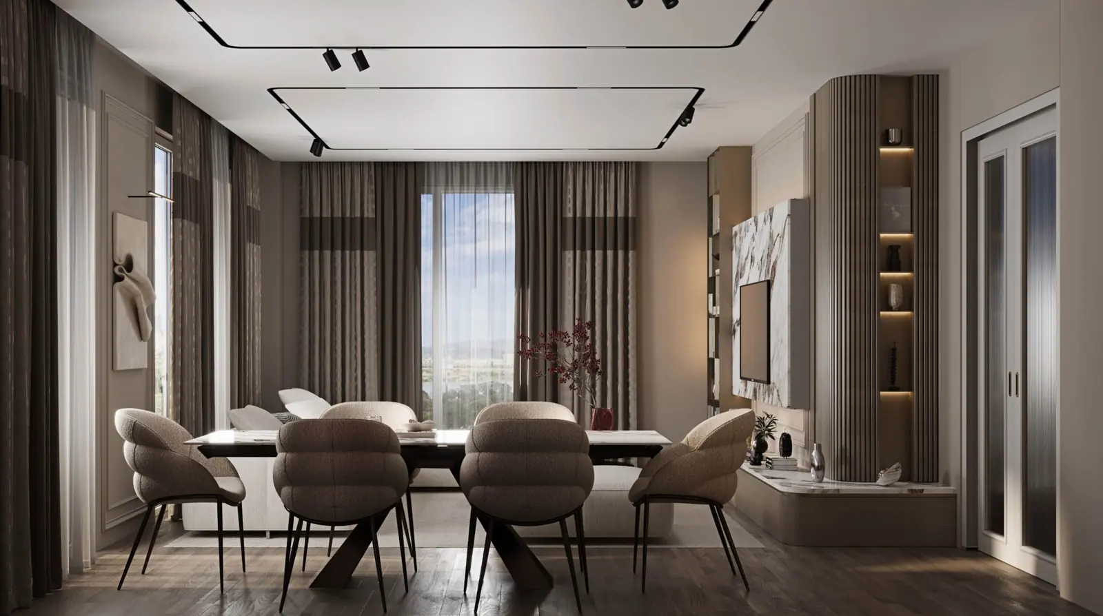 Yemek alanı ve salon bütünlüğü — Tema 2 Konut Projesi, Halkalı, İstanbul